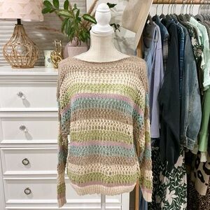 NYC Knits | Tan Pastel Striped Knit Sweater size Large NWT